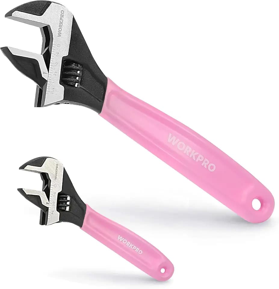 WORKPRO 2 PCS Pink Adjustable Wrench Set, 6-Inch & 10-Inch Wide Jaw Wrenches