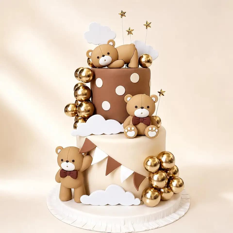Luxury Beige Brown Bear Cake Decoration Beige Brown Balls Cake Topper