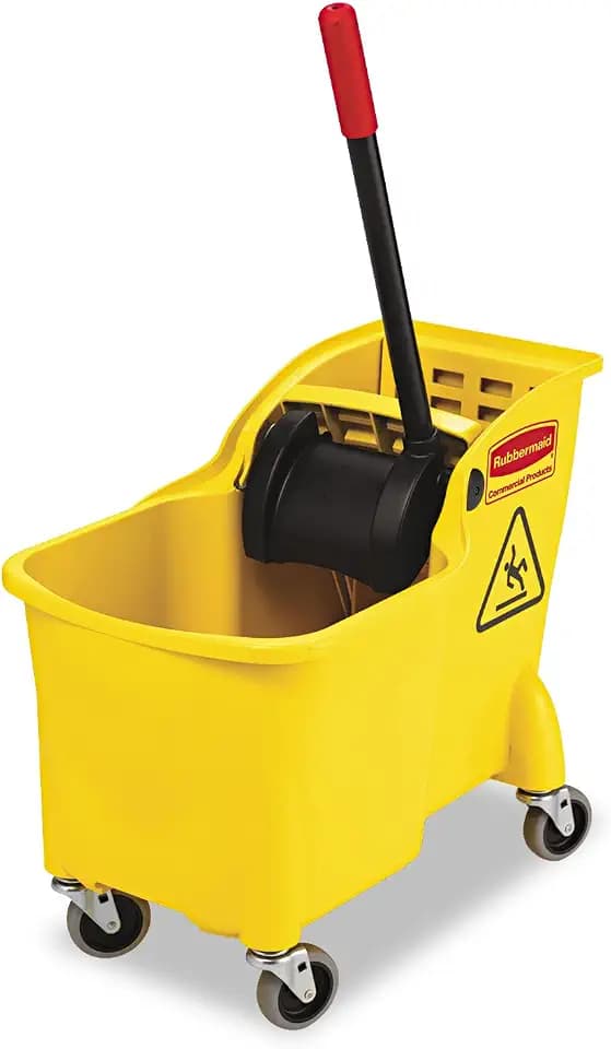 Rubbermaid Commercial Products 31 QT Tandem Mop Bucket and Wringer Combo on Wheels, Yellow, for Floor Cleaning/Wet Mopping