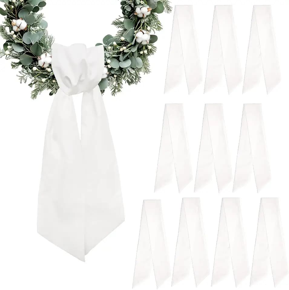 10 Pieces Christmas Wreath Sash for Front Door, Winter White Cotton Ribbon Bow for Wreath Decorations