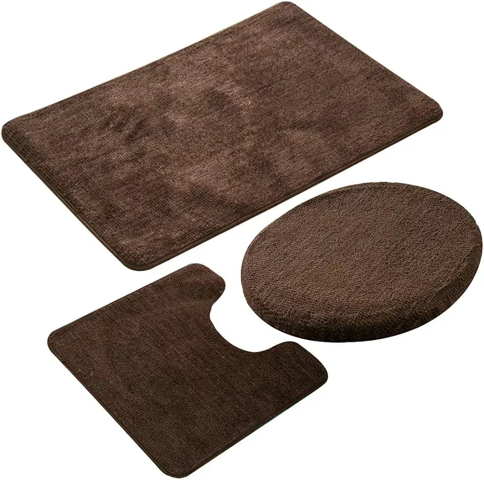 3 Pieces Bathroom Rug Set, Non-Slip Bath Mats for Floors