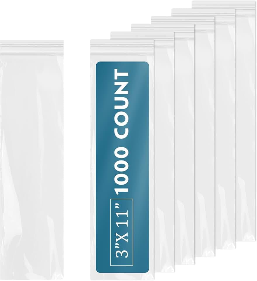 iMailer- 1000 Pcs - 3" x 11" Zip Bags 2 Mil Reclosable Zip Poly Baggies