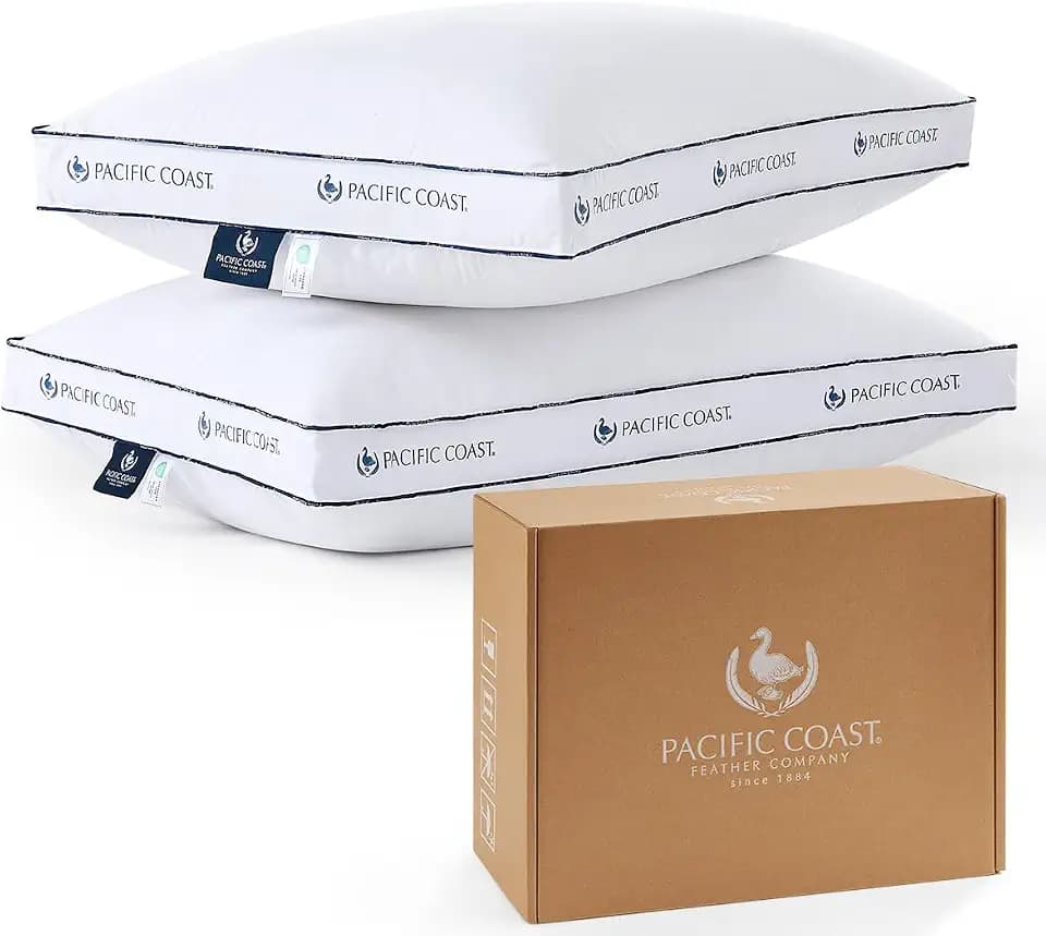 Pacific Coast Goose Feather and Down Firm Pillows King Size Set of 2, Bed Pillows for Side and Back Sleepers, Supportive Gusseted Hotel Collection Pillow with 100% Cotton Shell