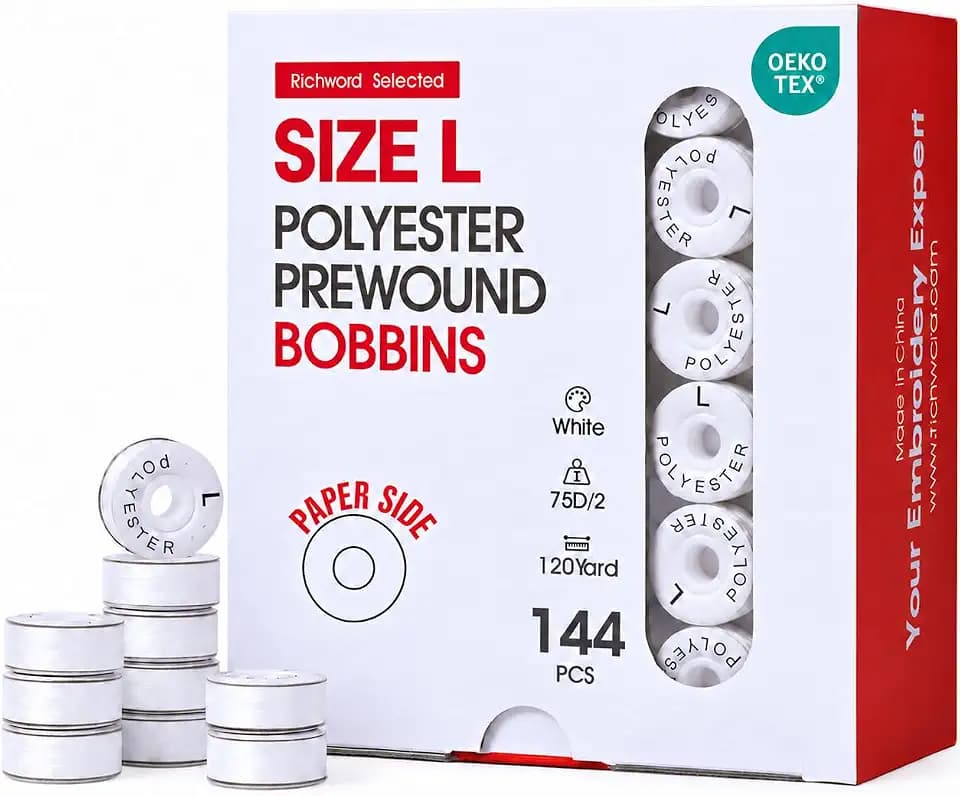 Poolin Size L(SA155) 75D/2(60WT) White Cardboard Sided Embroidery Bobbins