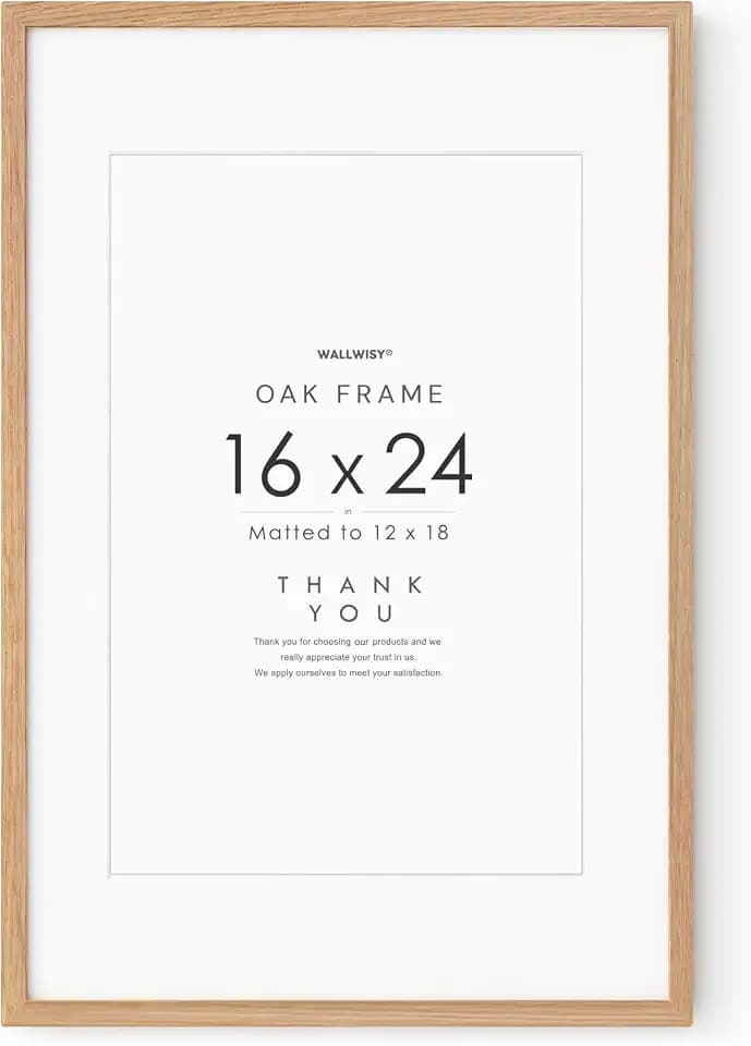 16x24 Poster Frame, Solid Oak Wood 16x24 Frames with Mat to 12x18