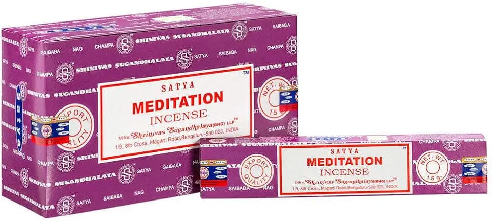 Satya Nag Champa Meditation Incense Sticks, 12 Packs x 15 Grams, Box of 180 Grams, Nag Champa Natural Incense