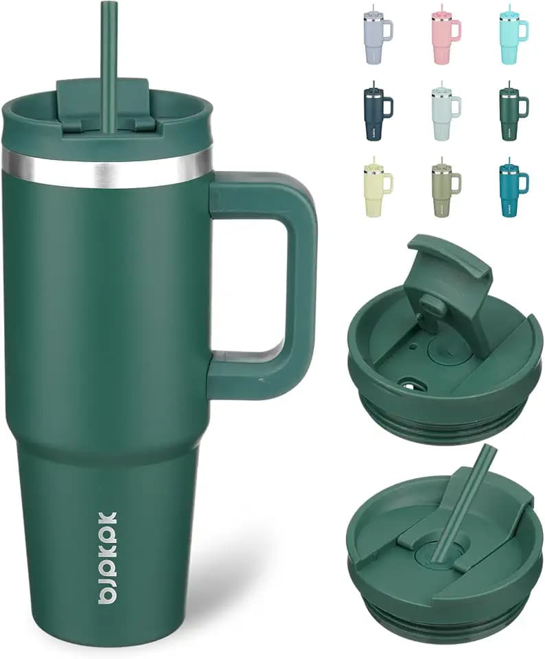 BJPKPK 30 oz Insulated Tumbler with Handle & Straw, Stainless Steel