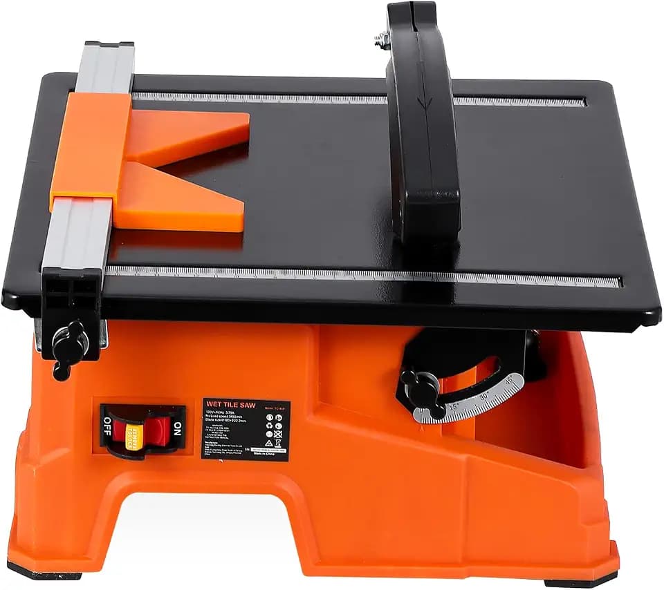 7 inch Wet Tile Saw, 6500 RPM & Pure Copper Motor, Bevel cuts tile from 0 to 45, Tile Cutter Wet Saw with Water Reservoir for Cutting Tiles and Stones, for DIY Enthusiasts