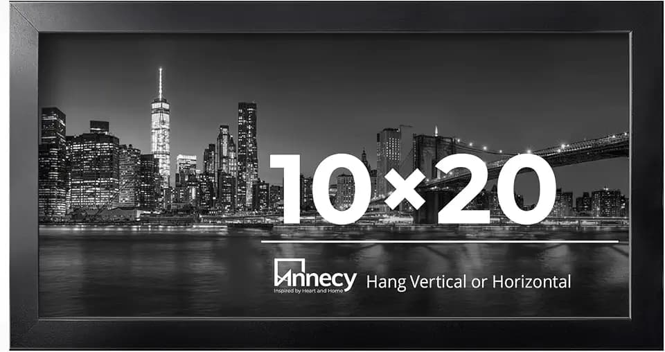 Annecy 10x20 Picture Frame Black, Panoramic Picture Frame for Wall Decoration, Classic Black Minimalist Style Suitable for Decorating Houses, Offices, Hotels(1 Pack)
