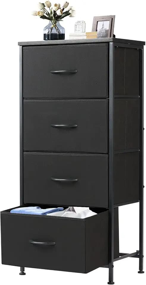 DUMOS Nightstand, Bedside Table with 4 Fabric Drawers