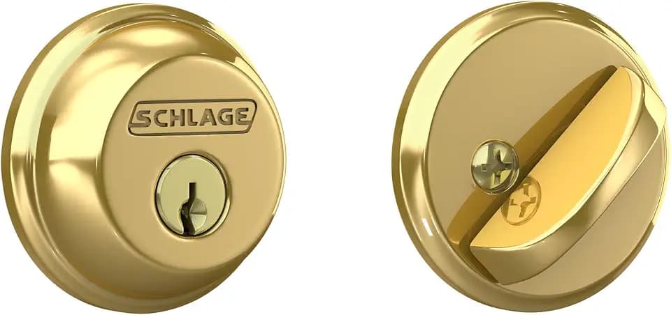 Schlage Single Cylinder Front Door Deadbolt, Bright Brass