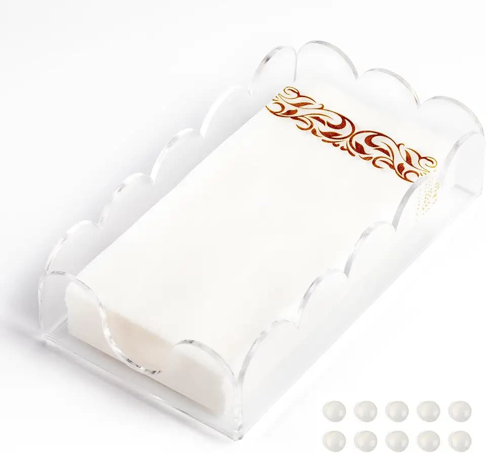 Clear Acrylic Napkin Holder Scalloped Acrylic Guest Towel Holder, Stylish Guest Towel & Disposable Paper Holder for Hotels, Parties, Weddings, and Various Events (9x5.1x2.4 inch)