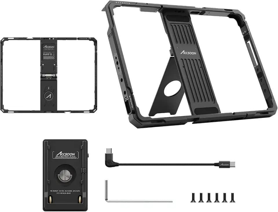 Accsoon PowerCage Pro Ⅱ Tablet Käfig für iPad Pro – 32,8 cm (12,9") (Gen 3, 4, 5, 6) mit NP-F-Batterieplattenadapter, bleibt als On-Camera-Monitor aufgeladen, zur Verwendung mit SeeMo/SeeMo Pro/Nano