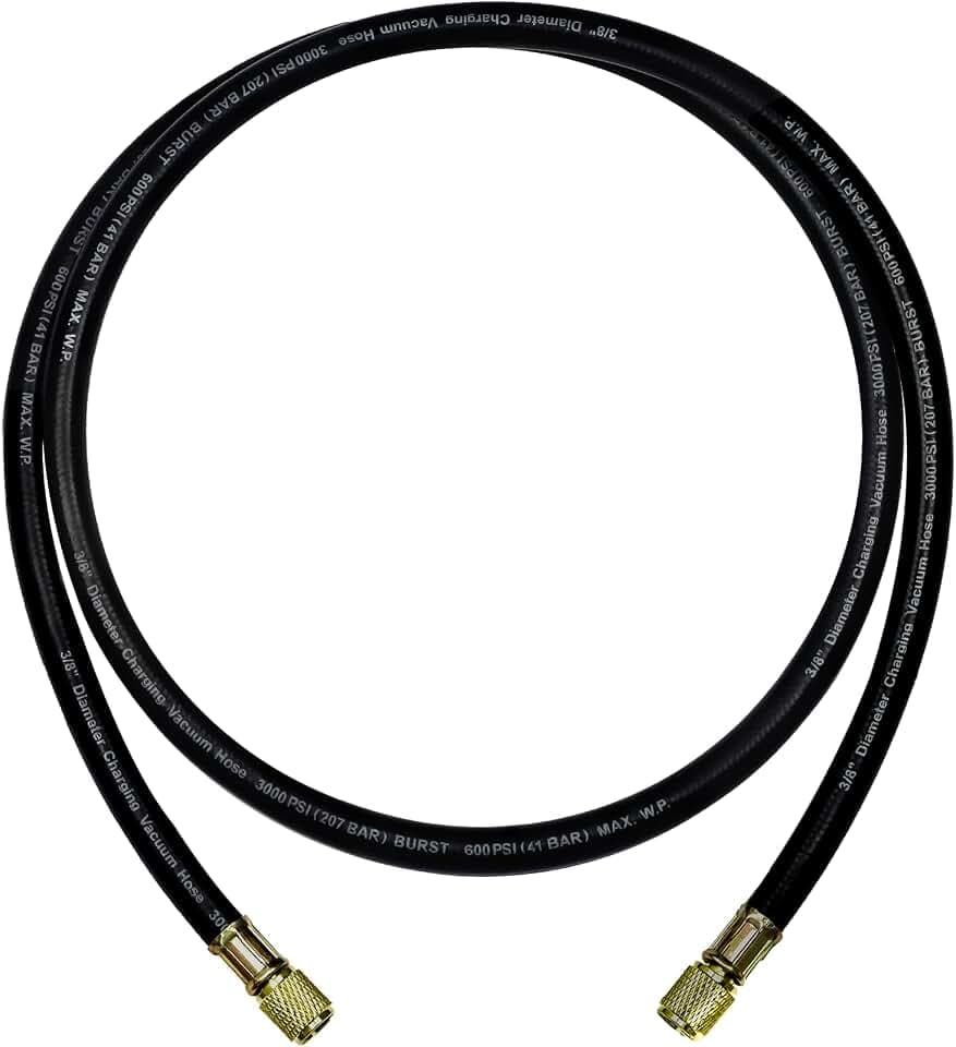 3/8" HVAC Charging/Vacuum Hose, 3/8" x 3/8" Fittings, 6FT Hvac Vacuum Hose
