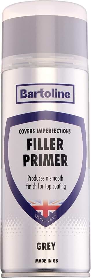 Bartoline Filler Primer Spray Paint, Gray, 13.5 oz - Sandable Finish Multi-Surface Filler & Primer for Metal, Wood & Plastic - Fast-Drying - 400 ml