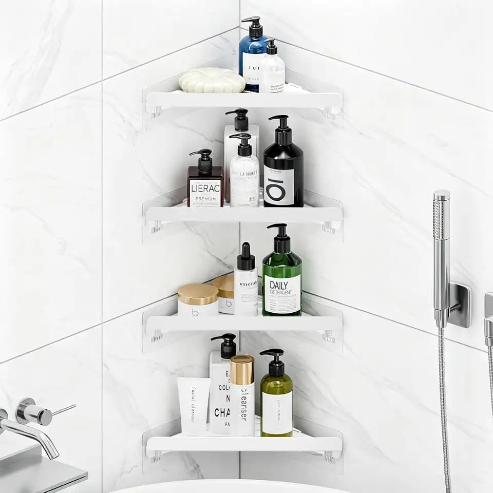 Fikoksol Shower Caddy Storage, Triangle Corner Shelf with Adhesive Glue