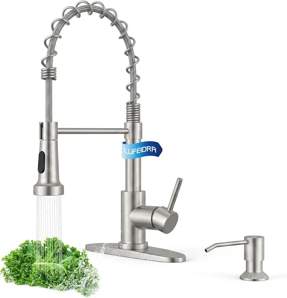 LUFEIDRA Pull-Down Kitchen Faucet with Soap Dispenser, Brushed Nickel