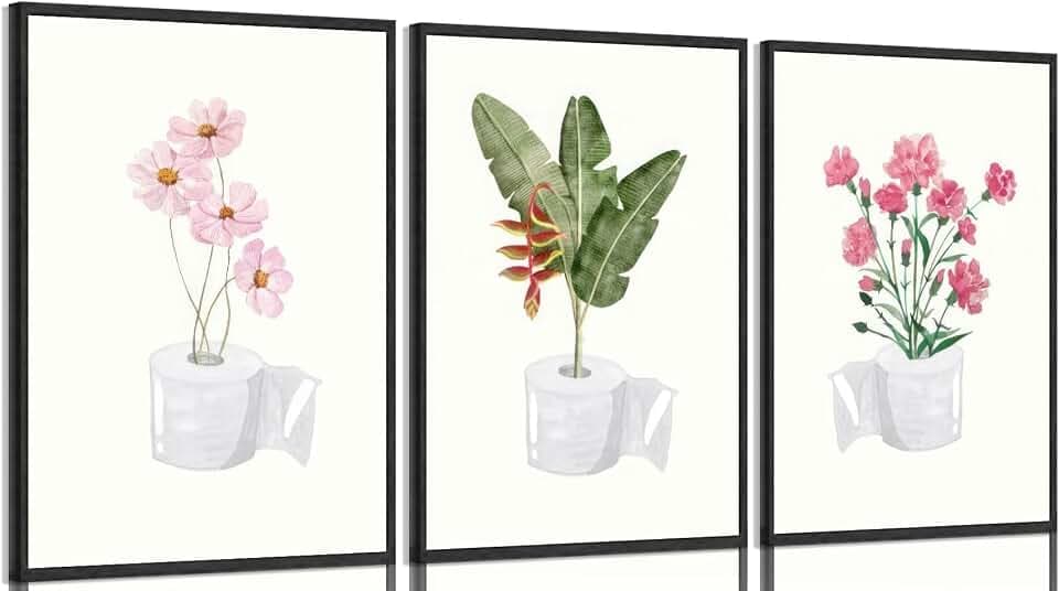 Toilet Paper Roll Plant Wall Art Watercolor Botanical Flower Wall Decor