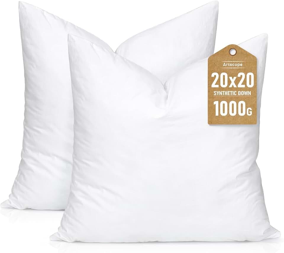 Artscope Synthetic Down Pillow Insert, 20x20 Throw Pillow Inserts Set of 2