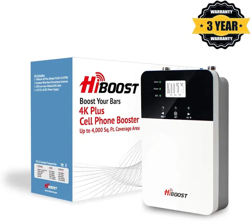 HiBoost 4K Plus Cell Phone Signal Booster for up to 4,000 sq ft Indoor Coverage - Improves Reception on Phones, Tablets & Hotspots - Easy to Install for Home & Office