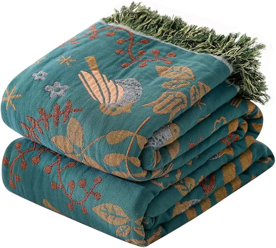 Boho Throw Blanket for Bed 80”x90”, 100% Cotton Blanket for Couch Sofa