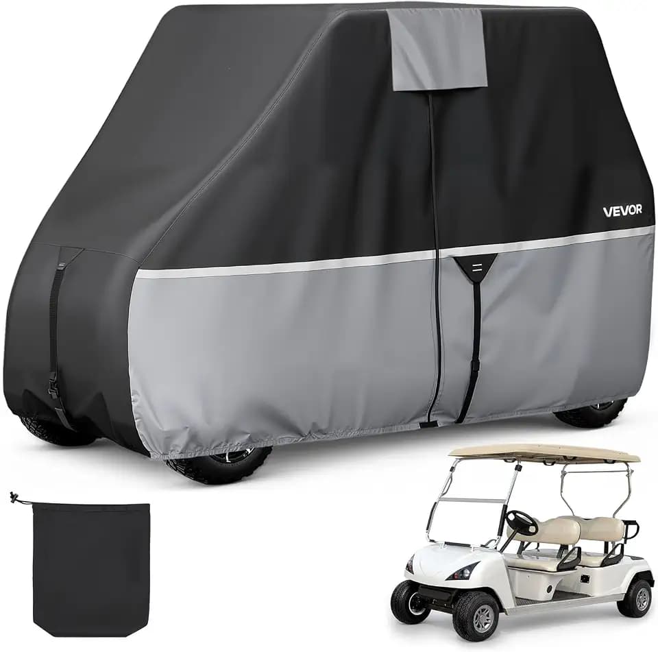 VEVOR Golf Cart Cover, Full Coverage 2+2/4 Passenger Golf Cart, 420D/600D Waterproof Oxford Fabric Cover Fits Most Carts Club Car, Yamaha, EZGO, Honda, Silver-Coated Layer & Three Zipper Doors