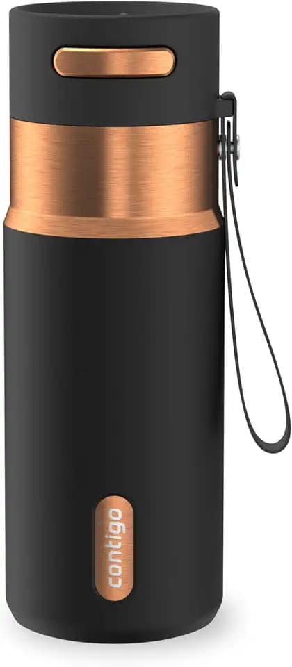 Contigo AutoSeal 16 oz Stainless Steel Vacuum-Insulated Water Bottle with Leakproof Push-Button Spout & Lock, Carry Strap, BPA-Free & Lead-Free, Dishwasher Safe