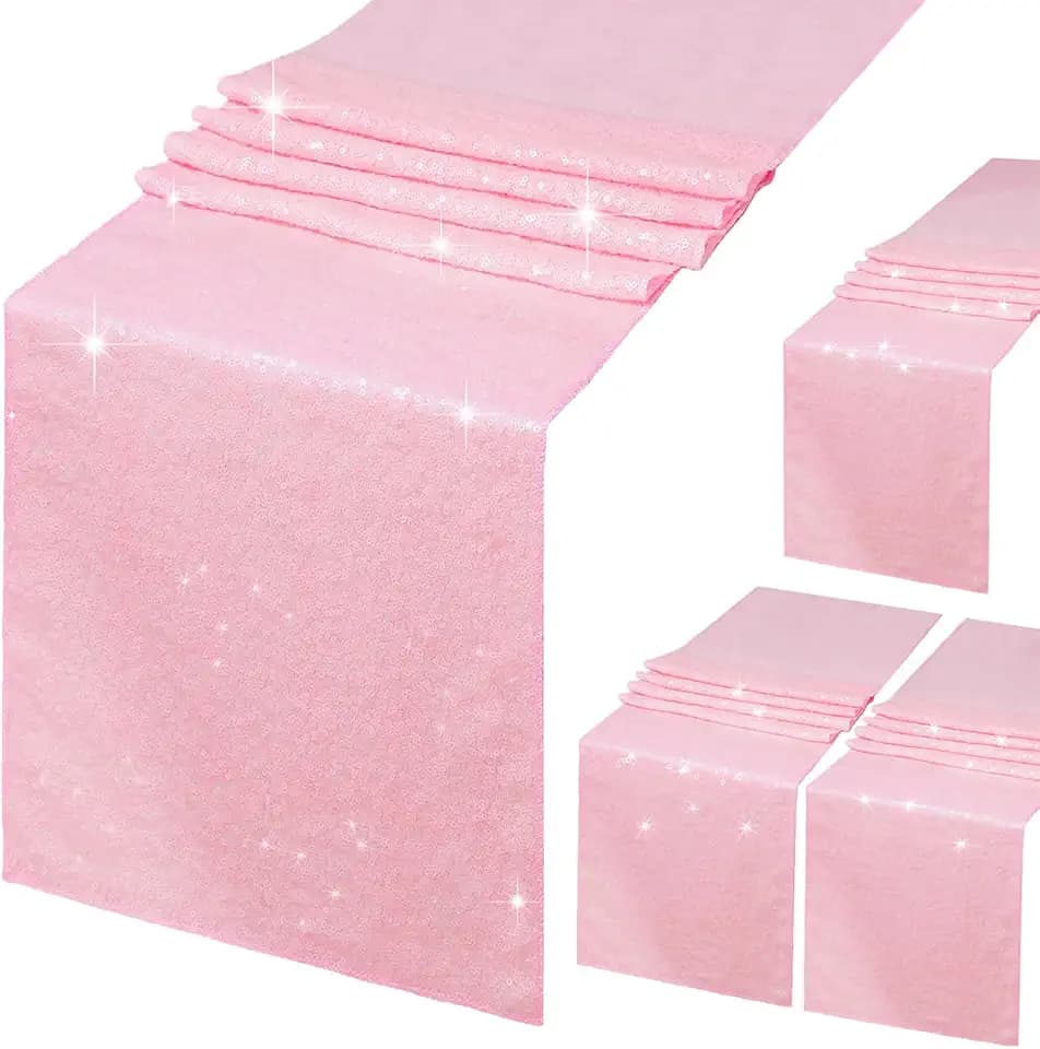 Sequin Table Runner Pink Wedding Table Runner Rectangle Table Top 4 Pack 12x72 Inch for Bridal Shower Birthday Valentine's Day Holiday Table Decorations