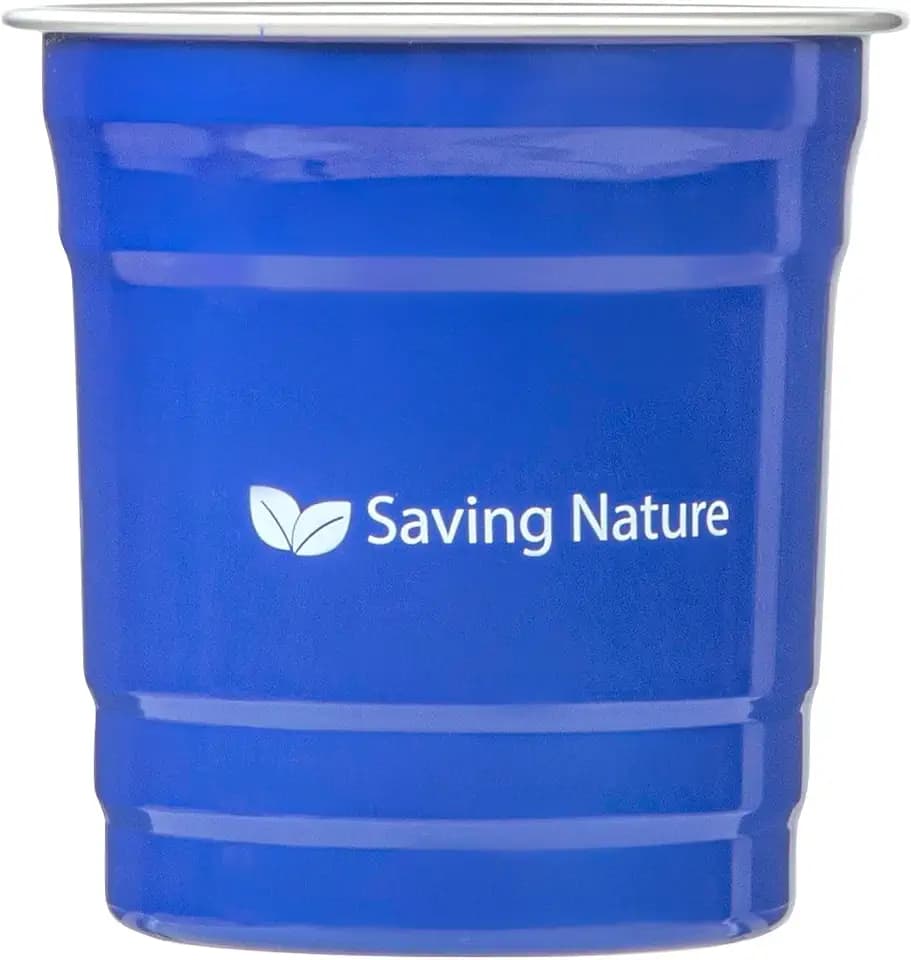 Restaurantware Aluminum Drinking Cups 100 Count 10 Ounce Blue Durable Reusable Drink Cup, Rolled Rim Tumbler Dishwasher-Safe Stackable Lightweight Chill Drinkware Finish