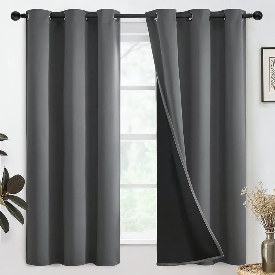 SimpleHome Grey 100% Blackout Curtains Room Darkening Living Room 63 Inch