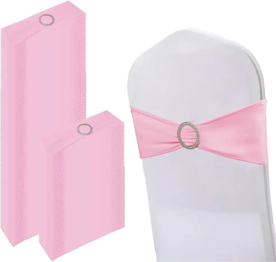 150 Pack Spandex Stretch Chair Sashes Bows, Elastic Stretch Chair Cover Bands Ties with Buckle Slider for Wedding Party Ceremony Reception Event Banquet Decoration (Pink)