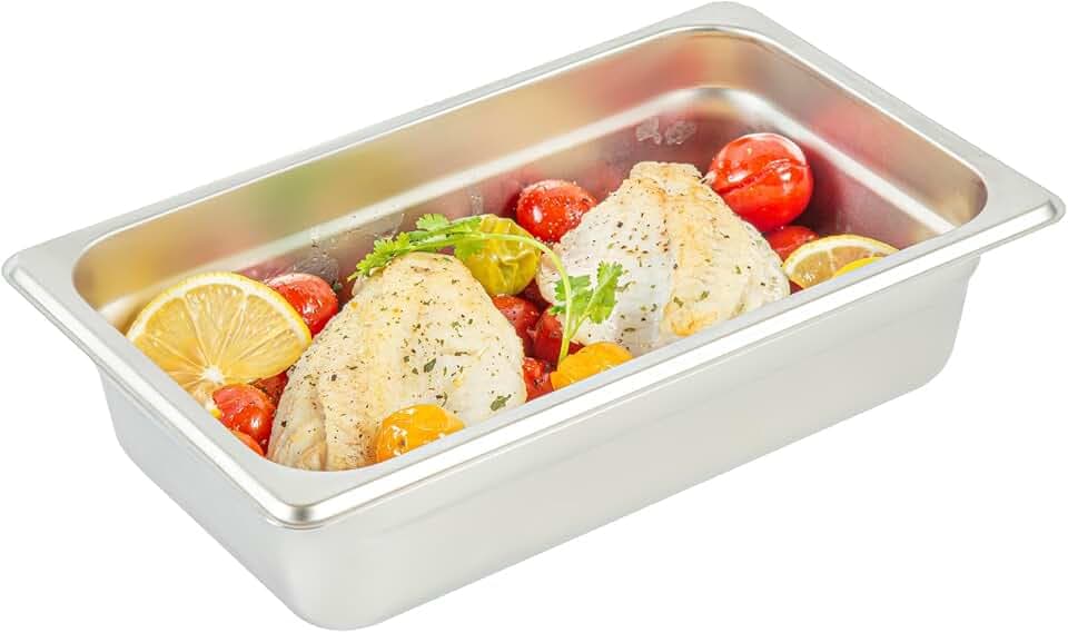 Restaurantware Hotel Pan 1 Count 1/4 Size Anti-Jam 2.5” Deep Freezable 24 Gauge Stainless Steel Steam Pan Lid Sold Separately, for Use in Commercial Kitchens, Cafeterias, and Catering Event