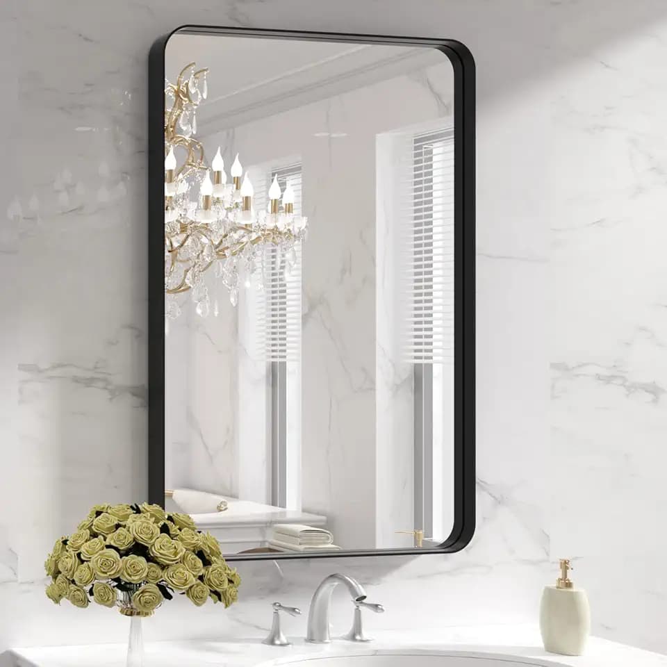 LOAAO 28X36 Inch Black Bathroom Mirror Metal Framed