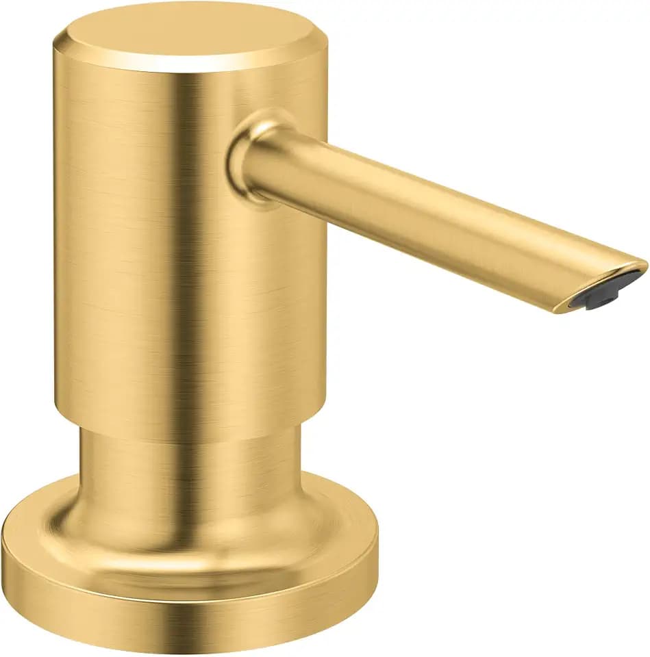 Moen Modern Brushed Gold Deck-Mount Kitchen Soap & Lotion Dispenser, Top-Fill, 18-oz Refillable Bottle, 3949BG