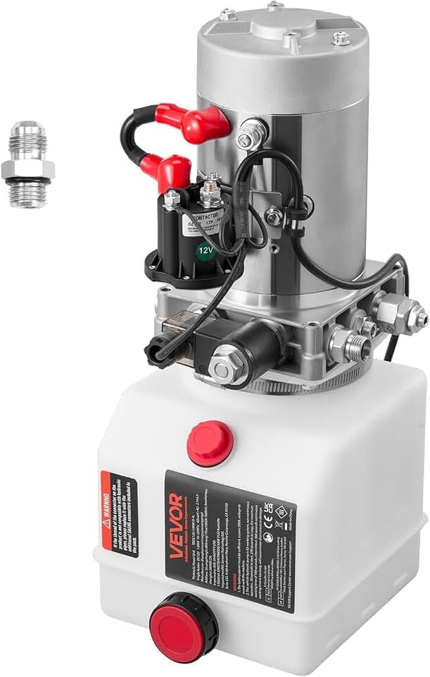 VEVOR 4 Quart Hydraulic Power Unit, Single Acting Dump Trailer Pump, 3200 PSI Max Relief Pressure & 0.91 GPM Flow Rate, DC 12V Hydraulic Pump with Metal Reservoir for Dump Trailer Car Lifting