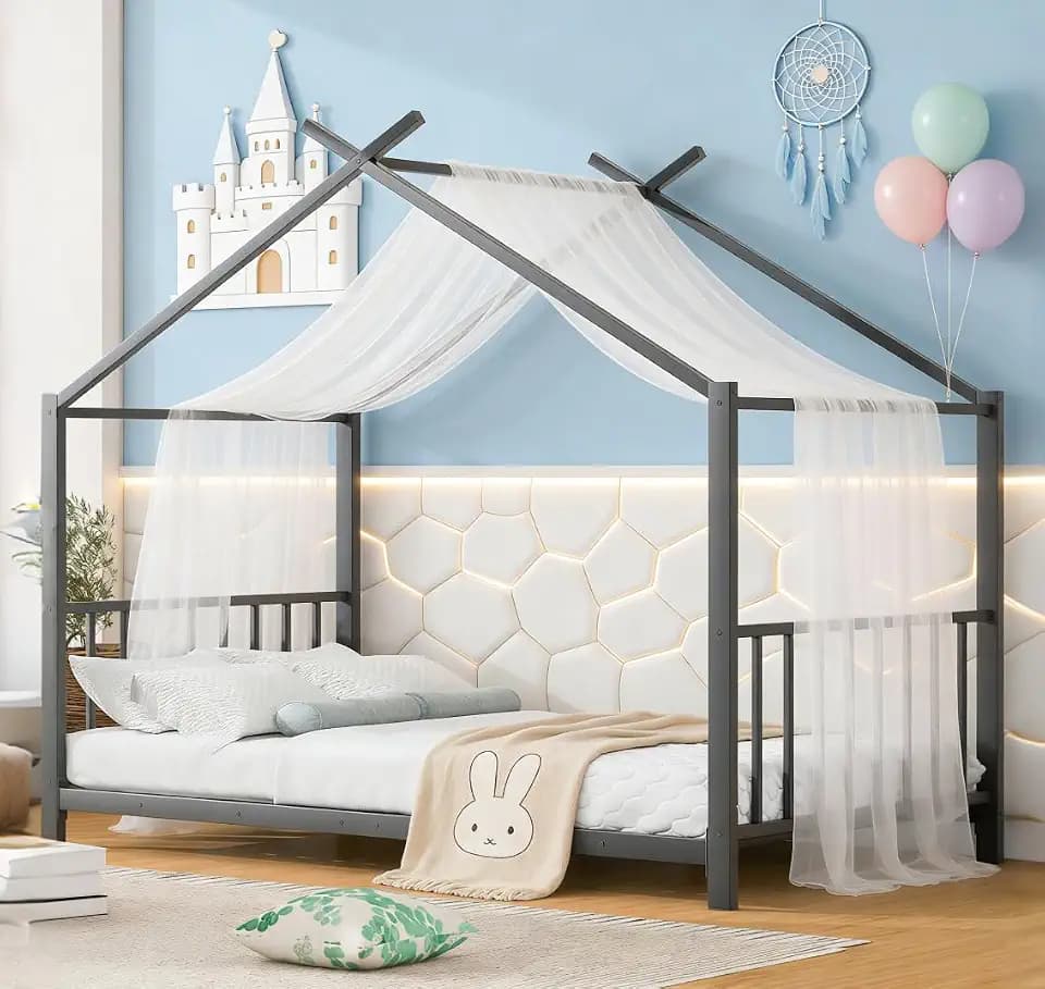 Bellemave Twin House Floor Bed for Kids,Twin House Beds for Kids, Black