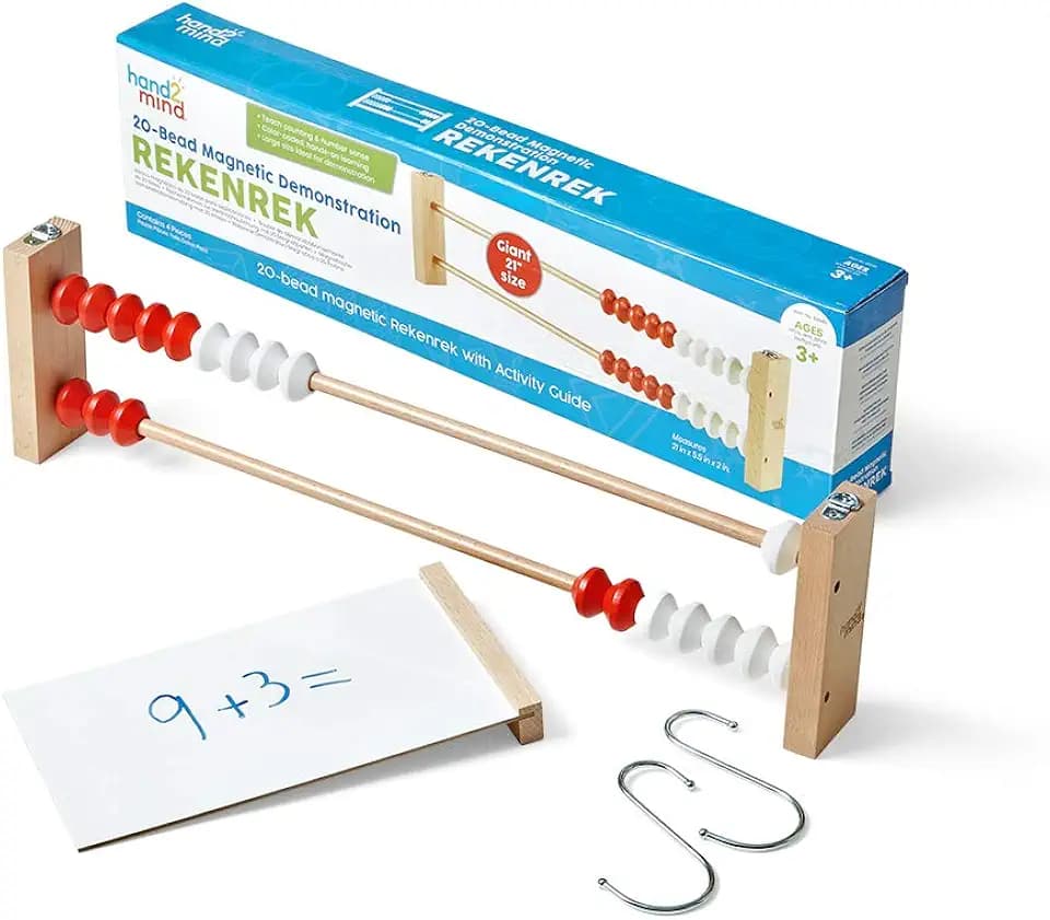 hand2mind-93440 20-Bead Giant Magentic Rekenrek Colored Abacus, for Kids, Wooden Counting Math Manipulatives, Learn Counting and Numbers (Set of 1)