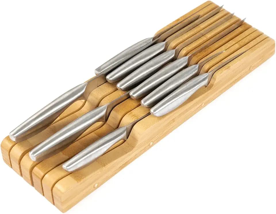 KitchenEdge In-Drawer Knife Block Holder, 11 Slots, Bamboo
