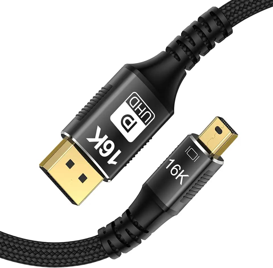 YIWENTEC 16K Mini DisplayPort to DisplayPort Cable 2.1, 16K (15360 x 8640) @ 60Hz 4K @ 240Hz 8K @ 144Hz, HDR, DSC1.2a, G-Sync FreeSync (2M)