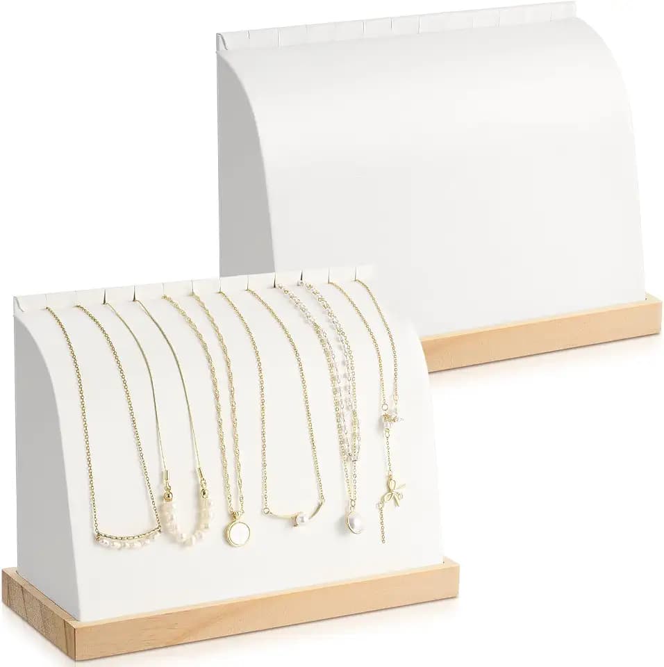 RattanView 2 Pcs Permanent Jewelry Display Stand Chain, White, PU Leather