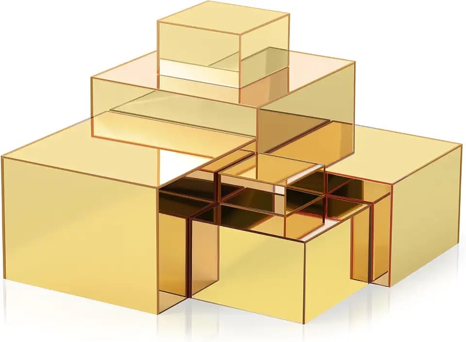 Geelin 6 Pack Acrylic Risers for Display Acrylic Cube Boxes Risers Display Stands with Hollow Bottoms Decorative Stand for Jewelry Candy Table Decor 6 Sizes(Gold,3 to 8 Inch,Square)