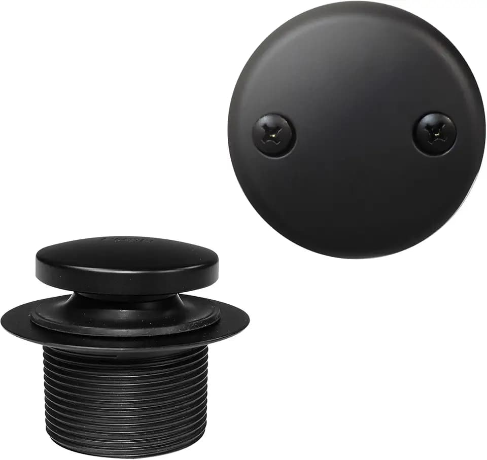 Westbrass D93-2-62 1-1/2" Tip-Toe Bathtub Drain Plug Trim Set with Two-Hole Overflow Faceplate, Matte Black, 1 Count (Pack of 1)