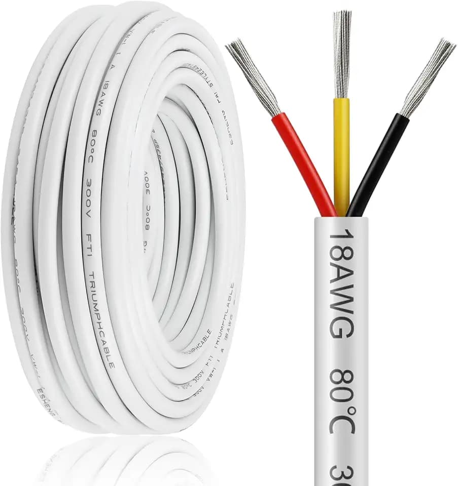 50FT 18 Gauge Wire 3 Conductor, 18AWG Electrical Wire, 18/3 Oxygen Free Stranded Tinned Copper Wire, Insulated Low Voltage Cable for LED Lamps Lights Automotive