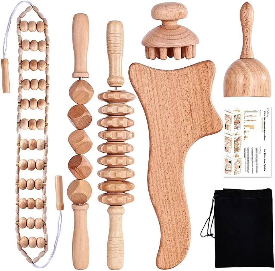 Yofuly 6 pcs Holz-Therapie-Massagegerät, Holz-Massageroller professionelles Maderotherapie Massagegerät Set für Körperformung, Lymphdrainage, Muskelschmerzlinderung, Anti Cellulite