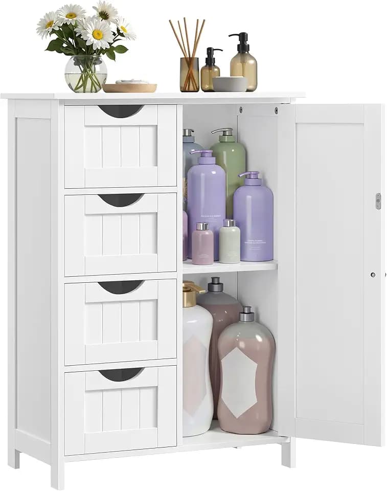 VASAGLE Floor Storage Cabinet, Farmhouse, 4 Drawers and 1 Door, 35.4" H