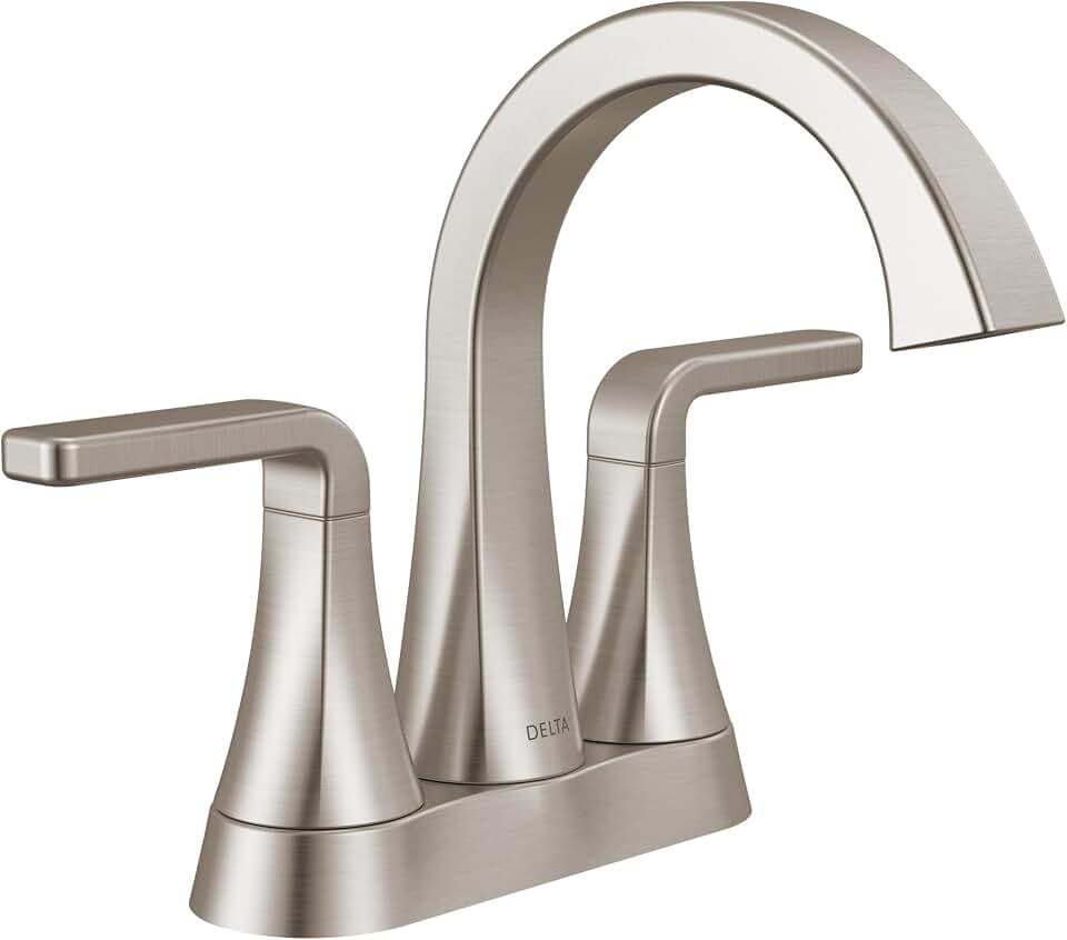 Delta Lineax Centerset Brushed Nickel Bathroom Faucet, 4 Inch 3 Hole Bathroom Sink Faucet for Vanity, Metal Push-Pop Drain Assembly, Stainless 2562LF-SSMPU