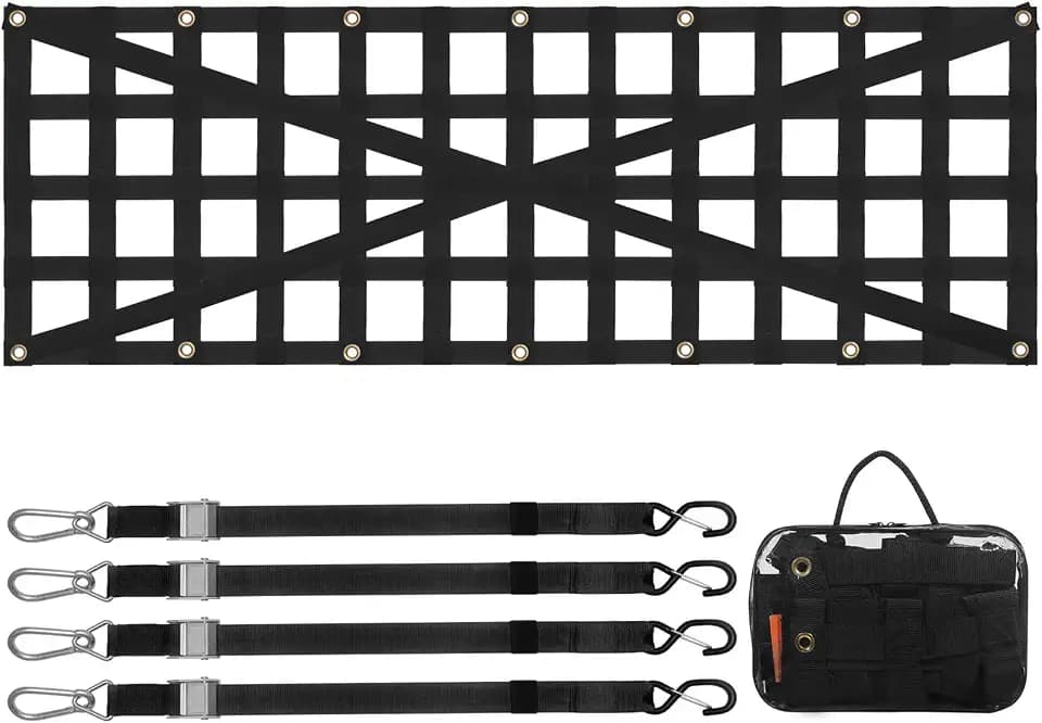 VEVOR Heckklappennetz, 137 x 46 cm, LKW-Ladeflächennetz mit 4 verstellbaren Teleskopgurten, kreuzverstärktes Design, ausziehbar und langlebig, Gepäcknetz geeignet für Pickup, LKW, Anhänger, Jeep, SUV