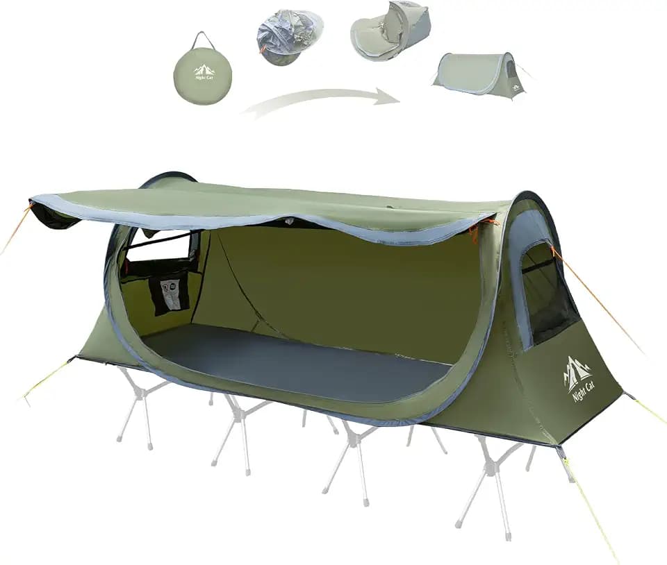 Night Cat Pop-up Camping Tent: 1 Person Tent Waterproof Instant Easy Setup Tunnel Tent Fits for Camping Cot (Excluded)