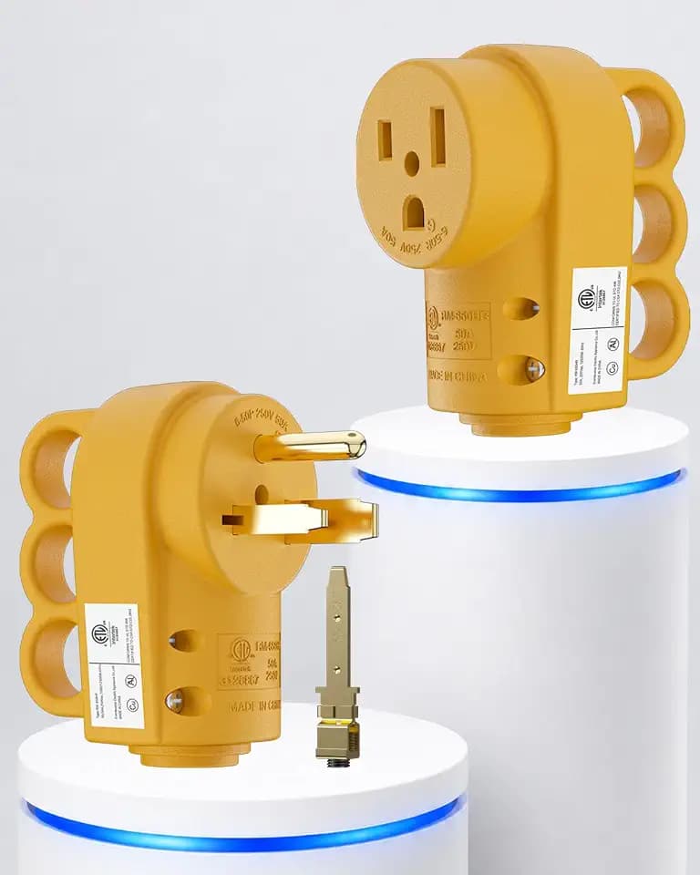 1 Set NEMA 6-50 Plug & Connector Set, 50 Amp 3-Prong 250V Male 6-50P/6-30P Plug & 6-50R Female Receptacle for Welders, Garage, Workshop, EV, Extension Cord End Replacement, Yellow, ETL Listed