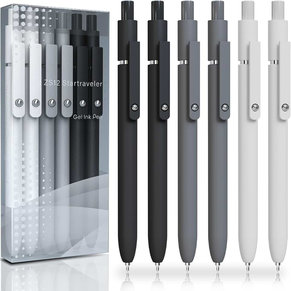 ACEES Gel Pens, 6 Pcs Retractable Quick Dry Black Ink Pen, 0.5mm Fine Point